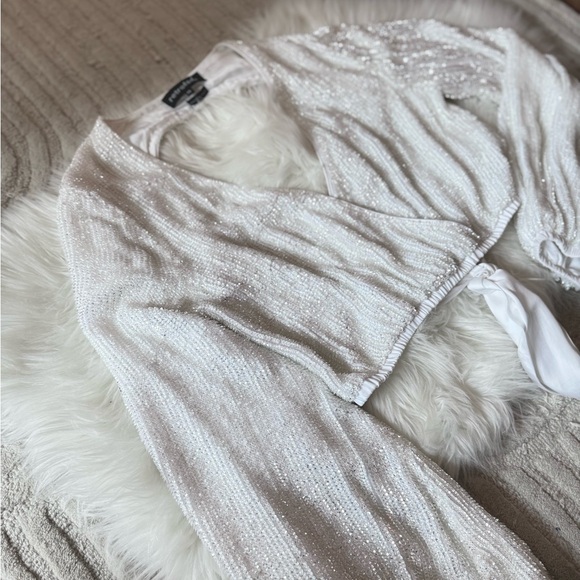 Retrofete Viva Moonglow White Sequin Wrap Top - Picture 12 of 16